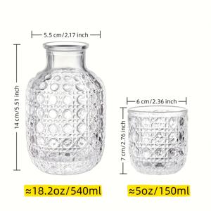 TEMU 1 세트 빈티지 유리 물병 컵 세트 | 엠보싱 냉수 물병, 여름 음료, 주스, 과일 추출물에 적합 - 가정, 레스토랑 또는 사무실 침대 옆 음료에 이상적 - 내열성 및 스타일리시한 유리 용기