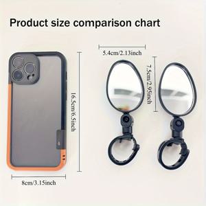 TEMU 자전거/전동 스쿠터 호환 - 360° 조절 가능한 광각 볼록 거울, ABS 프레임, 공구 없는 설치, 미끄럼 방지 고무 브래킷, 넓은 시야각 후방 거울 (도로 및 안전용) - 경량