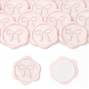 TEMU 30개 블러쉬 핑크 3D 리본 왁스 씰 스티커 - 3D 리본 & 리본 디자인의 우아한 자가 접착 왁스 씰, 무광 마감, 웨딩 초대장, 선물 포장용|실링왁스
