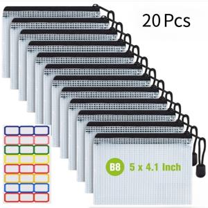 TEMU 5/10/15/20 B8 격자형 지퍼 백 - 튼튼한 PVC 플라스틱 지퍼 파일 폴더, 컬러 스티커 포함, 크기 5×4.1인치, 사무용품, 여행, 동전, 가정용 보관에 적합 - 블랙, 작은 용품 및 헤어핀 보관, 여행용 보관