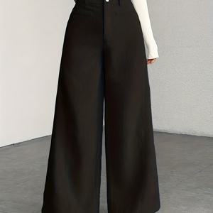 TEMU 여성용 하이웨이스트 와이드 레그 팬츠 - 코듀로이 텍스처 캐주얼 롱 팬츠, 사계절 편안함, 세탁기 사용 가능 베이지 트라우저|냉장고바지|바지|여성의류