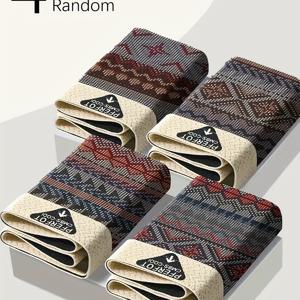 TEMU 4개 랜덤 남성 에스닉 스타일 남성 속옷, 남성 드로즈, 탄성 허리 밴드, 레터 프린트 허리 밴드, 부드럽고 편안함, 기하학적 프린트