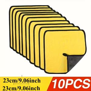 TEMU 10개입 두꺼운 카워시 타월 - 대형 사이즈, 양면 마이크로파이버, 고흡수력, 차량 세차 및 실내용, 9.06x9.06인치, 노란색 손잡이, 차량 세차 액세서리, 차량 디테일링, 내구성 원단