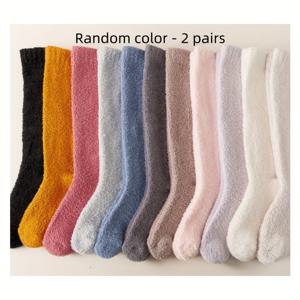 TEMU 여성용 플리스 오버 니즈 겨울 따뜻한 양말 - 부드럽고 편안한 롱 하이 삭스, 베이지, 브라운, 회색, 흰색으로 제공, 세탁기 사용 가능, 가정 및 침대에 적합