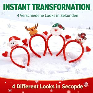 TEMU 크리스마스 파티 머리띠 4개, 산타 클로스 장식이 있는 귀여운 만화 머리 장식, 휴일 시즌용