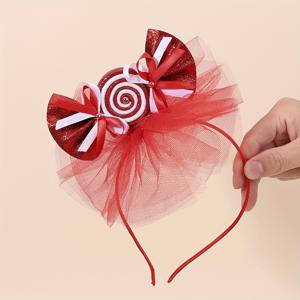 TEMU 1개 롤리팝 리본 머리띠 스팽글 리본, 사탕 헤어 밴드 | 축제 생일 파티 장식, 데일리 스위트 스타일링, 가족 휴가 사진 소품, 폴리에스터 소재