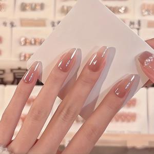 TEMU 슈퍼 글로시 엔드의 누드 그라데이션 타원형 롱 프레스온 네일 10개 세트, 살롱 퀄리티 및 재사용 가능|네일팁