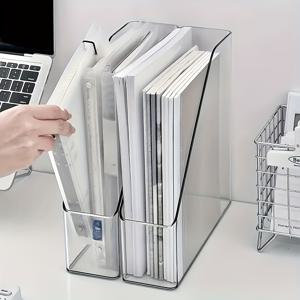 TEMU 1/2개 모던 화이트 투명 플라스틱 매거진 파일 홀더 정리함 - 데스크탑, 선반, 홈 또는 오피스용 스타일리시 북 & 문서 보관 솔루션, 책장 장식