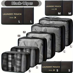 TEMU 7개/12개 여행용 패킹 큐브 - 지퍼형 내부 가방 포함, 컬러 코드 큐브, 신발/화장품/세탁물 구획이 있는 헤비듀티 캐리어 정리함|신발정리대