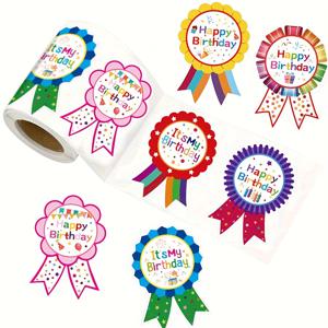 TEMU 180개 생일 스티커 롤 - 컬러풀 리본 스타일 접착식 라벨, 스크랩북, 선물 포장, 플래너, 카드, 저널 및 DIY 프로젝트용, 장식 씰 롤|DIY