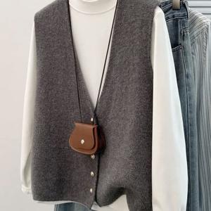 TEMU 프렌치 스타일 우아한 솔리드 컬러 루즈 V넥 민소매 패브릭 가디건 베스트, 봄과 가을 출퇴근 및 캐주얼 착용에 적합 ASD1