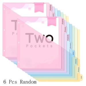 TEMU 6개입 탭 바인더 분할기, 투포켓 디자인, 3링 바인더용 탭 분할기, 3홀 플라스틱 시트 보호기, US 레터 사이즈, 학교, 대학, 사무용품, 파스텔 컬러