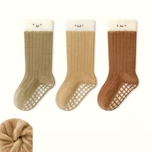 TEMU 3팩 남아 & 여아용 겨울용 미드 캐프 양말 - 미끄럼 방지 실내/야외 아기 양말, 손세탁 전용, 추운 날씨 걷기 & 놀이 시간용