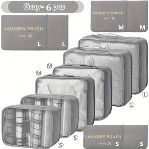 TEMU 6/12개 여행용 패킹 큐브 - 지퍼형 내부 가방이 있는 캐리어 정리함, 컬러 코드 큐브, 신발/화장품/세탁물 구획이 있는 내구성 좋은 여행 가방 정리용품