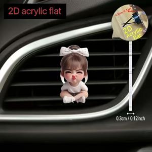 TEMU 1개 2D 평면 귀여운 소녀 차량 에어 벤트 클립 장식 | 아크릴 만화 장식품, 클립형 방향제, 향료 없음, 축제에 적합|차량용방향제
