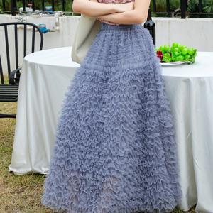 TEMU 한국식 헤비듀티 고급 그레이 롱 멀티 레이어 툴 플러피 스커트, 새로운 하이웨이스트 루즈 비치 휴가 케이크 스커트, 봄과 여름용, 데일리웨어 및 파티 웨딩에 적합|비치웨어