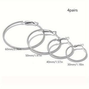 TEMU 이지 후프 귀걸이 4쌍 세트, 스타일리시하고 클래식한 디자인으로, 일상적인 캐주얼룩, 휴가, 파티에 적합