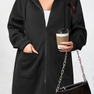 TEMU 세련되고 편안하며 다재다능한 솔리드 컬러 여성용 가디건, 후드 및 지퍼 포켓 포함