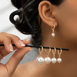 TEMU 파티 및 데일리룩에 적합한 세련되고 우아한 여성용 인조 진주 귀걸이 5쌍