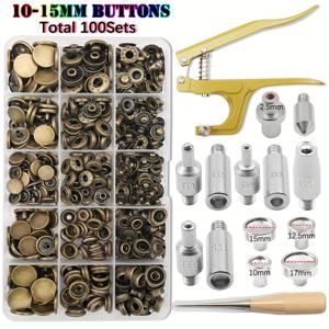TEMU 10mm~15mm 스테인리스 스틸 스냅 단추 100개 박스 세트 (설치용 플라이어 포함), 가정 의류, 재킷, 가죽 공예 및 재봉 수리 도구에 적합