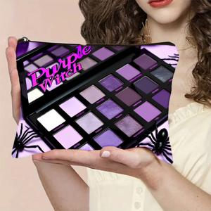 TEMU 1개 여성용 고딕 퍼플 마녀 메이크업 가방 지퍼 잠금 - 대용량 경량 핸드백, 위카 테마 프린트 (박쥐, 펜타그램, 마녀) - 파스텔 퍼플 & 할로윈, 여행, 일상 사용 - 여성에게 완벽한 선물