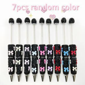 TEMU 7개 리본 매듭 라인스톤 비즈 펜 | 블랙 앤 화이트 옵션, 귀엽고 달콤한 디자인, 크리스마스, 생일, 발렌타인데이 선물, 학생 및 교사 보상으로 이상적