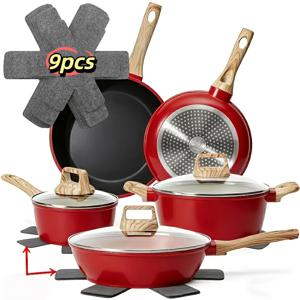 TEMU 9개 논스틱 조리 기구 세트 (평면 팬 패드 포함) | 폴리에스터 부직포 보호 매트, 스크래치 방지 & 최대 500°F/260°C 고온, 수납용으로 쌓을 수 있음, 조리 기구, 유리 용품, 조리대, 스토브, 오븐에 적합