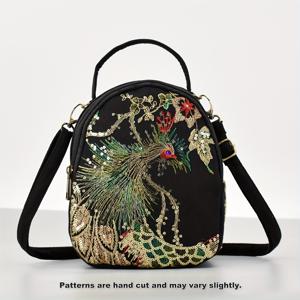 TEMU 피닉스가 새겨진 구다오벨 여성용 크로스백 백, 3단 지퍼 잠금 장치와 헤드폰 구멍이 있는 3단 어깨 가방, 캐주얼 스타일.