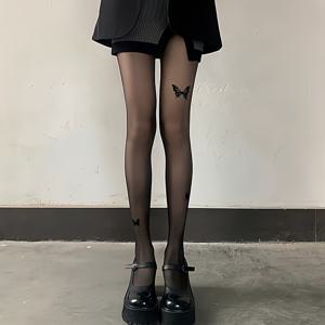 TEMU 1쌍 신상 니치 블랙 나비 타이츠 초슬림 섹시 순수한 욕망 우아한 팬티스타킹 귀여운 나비 프린트 여신 팬티스타킹