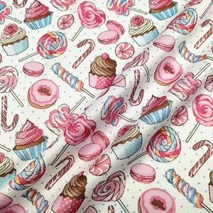 TEMU 1개 스위트 트리트 폴리에스테르 원단 야드당 - 미리 자른 1미터, 컬러풀 도넛 & 캔디 프린트, 드레스, 핸드백, 퀼트 등 DIY 봉제 프로젝트에 이상적 - 손세탁전용 가능