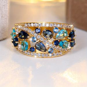 TEMU 네이비 블루, 로열 블루, 라운드, 오발, 눈물방울 자이언트 자이렌이트 스톤 조합으로 구성된 우아하고 독특한 약혼 반지. 웨딩에 완벽한 고급스럽고 아름다운 디자인.