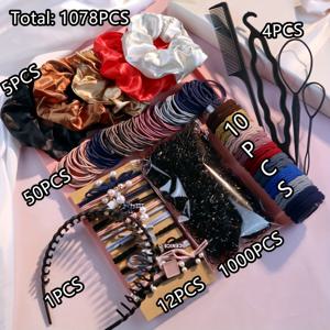 TEMU 여성을 위한 다크 헤어 추가 제품 컬렉션 (무지 포니테일 홀더, 다양한 곱창 밴드, 헤어 밴드, 스타일링 도구 포함)