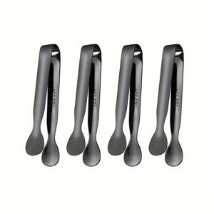 TEMU 4피스 스테인리스 스틸 미니 설탕 집게 세트, 차 파티와 커피 모임에 적합, 설탕 큐브, 작은 얼음 조각, 다양한 애피타이저와 디저트 집기용, 블랙