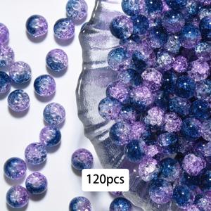 TEMU 60/120개 10mm 보라색 로얄 블루 크랙글 유리 구슬 라운드 스페이서 비즈, 주얼리 만들기 DIY 목걸이 팔찌 귀걸이용 루스 비즈