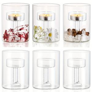 TEMU 식탁용 중앙 티라이트 캔들 홀더, 유리 허리케인 캔들 홀더, 약속 캔들, 투명 티라이트 캔들 홀더 포함 6개 세트. 결혼식, 파티, 크리스마스, 할로윈을 위한 식당 장식용.