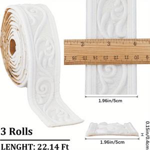 TEMU 266 x 2인치 크기의 왕관 모양의 벽면 장식 3롤 1박스. 흰색의 필앤스틱 폼이 특징입니다. 이 자체 접착식 유연한 트림은 3D 빈티지 장식 벽지 테두리 역할을 하며, 벽면 가장자리, 폼 베이스보드, 거울 테두리에 적합합니다.
