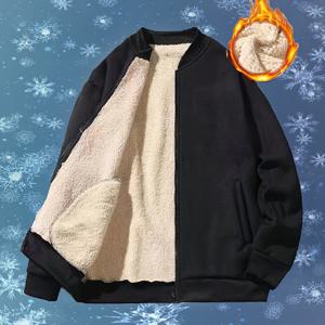 TEMU 남성용 오버사이즈 재킷, 두꺼운 플리스 소재와 야구 칼라 스웨트셔츠, 플러스 사이즈