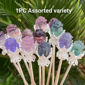 TEMU 우아한 빈티지 플루오라이트 장미 머리핀 - 꽃 조각, 독특한 선물 주얼리