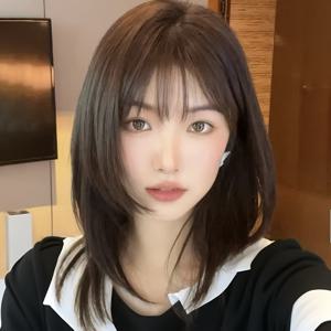 TEMU 레이디스 블랙 티 브라운 미디엄 길이 칼라본 헤어 에어 뱅, 긴 헤어 내부 컬, 레이어드 로즈 네트 가발