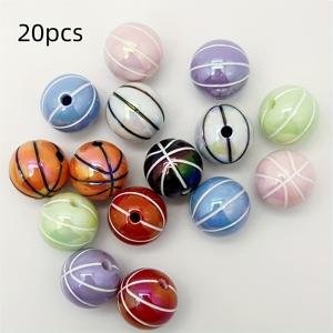TEMU DIY 주얼리 만들기용 직선 구멍이 있는 단색 UV 코팅 아크릴 농구공 비즈 20개 세트 - 스포츠 테마 공예품, 맥주 축제, 교사 감사 및 졸업 선물용