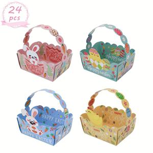 TEMU 여자/남자 선물 12/24개 이스터 종이 바구니 | 손잡이와 만화 디자인의 트리트 박스, 다양한 축제 행사에 적합