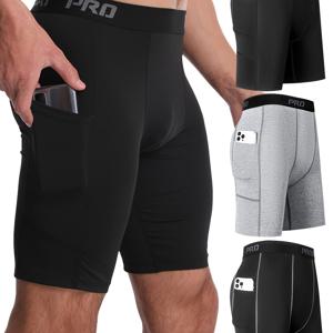 TEMU 3팩 남성용 퀵 애슬레틱 복서 브리프 포켓 포함, 롱 레그 퍼포먼스 압축 스트레치 복싱 쇼츠