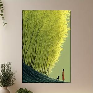 TEMU []1개, 캔버스 그림--액자 없음, 숲에서 개를 산책하는 사람, 드로잉, 거실, 도서관, 사무실, 카페, 바, 추상 미술, 완벽한 생일, 휴일 선물, 발렌타인데이, 부활절 달걀, 2D 평면, 룸 데코에 완벽