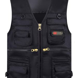 TEMU 남성용 솔리드 컬러 V넥 멀티포켓 캐주얼 조끼, 봄과 여름용 다용도 아웃도어 낚시 조끼, 중년 및 노년 아버지용|민소매