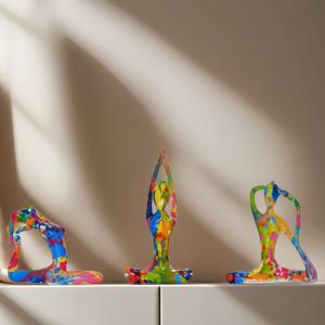 TEMU 3개 창의적인 물전사 인쇄 추상화된 요가 피규어 장식, 고급스러운 사치품 홈테이블 장식 수공예 3pcs