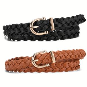 TEMU 2개 세트 수제 펀치 없는 빈티지 스타일 여성용 PU 벨트, 캐주얼 바지, 청바지 및 스커트에 적합