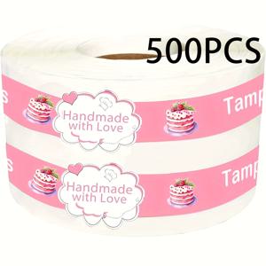 TEMU 핑크 푸드 리테일 포장 밀봉 스티커 9x1 인치 안전한 안정적인 방해금지 뚜껑 스티커 방해금지 밀봉 스티커 신선한 라벨 사랑으로 손수 빵을 만든다 (500pcs/250pcs)