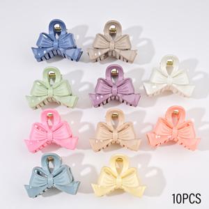 TEMU 10개입 마카롱 컬러 여성용 머리핀, 리본형 광택 머리집게, 반올리 포니테일 및 데일리용 헤어 액세서리