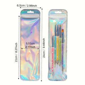 TEMU 50개 홀로그래픽 레이저 실버/로즈 핑크 지퍼 선물 가방, 중소기업용 재사용 가능한 밀봉 포장 가방, 메이크업 브러쉬, 펜, 립글로스 및 주얼리에 적합