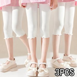 TEMU 여아용 여름용 솔리드 컬러 무릎길이 레깅스 3팩